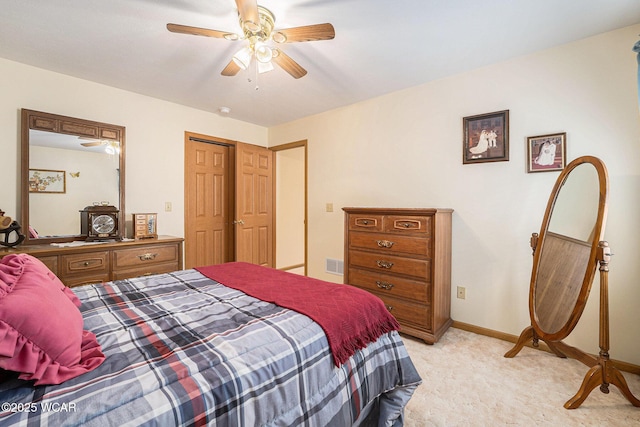 354 Stone Hedge Ln, Kenton, OH 43326 - bedroom featuring light carpet and a ceiling fan