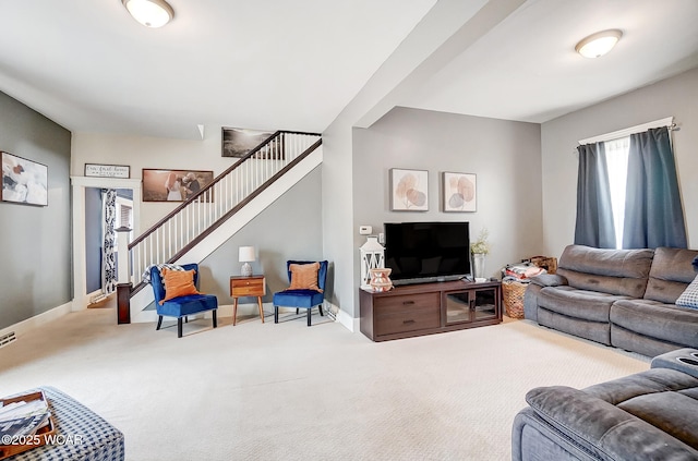 living room with carpet flooring