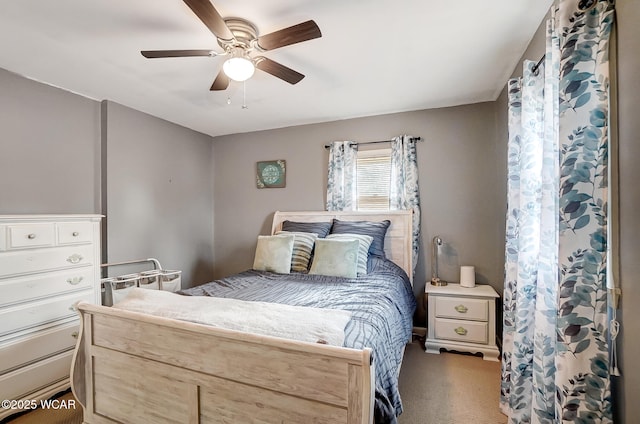 bedroom featuring carpet and ceiling fan