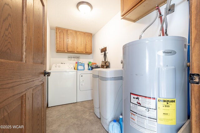 16949 Township Road 39, Belle Center, OH 43310 - washroom with electric water heater, cabinet space, and washing machine and dryer