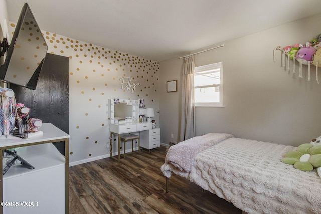 bedroom with dark wood-type flooring