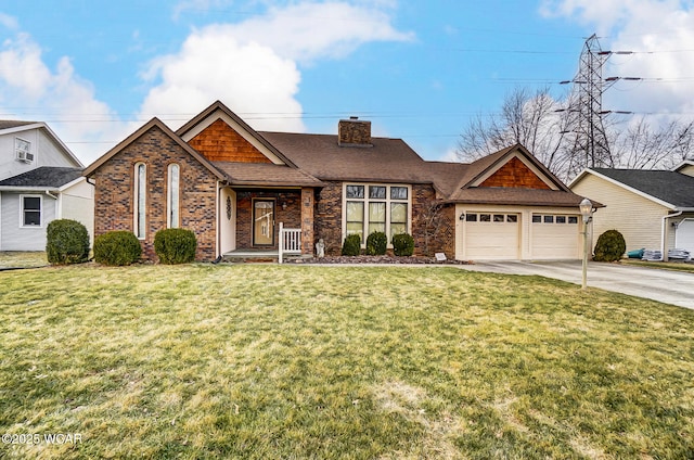 view of front facade with a garage and a front lawn