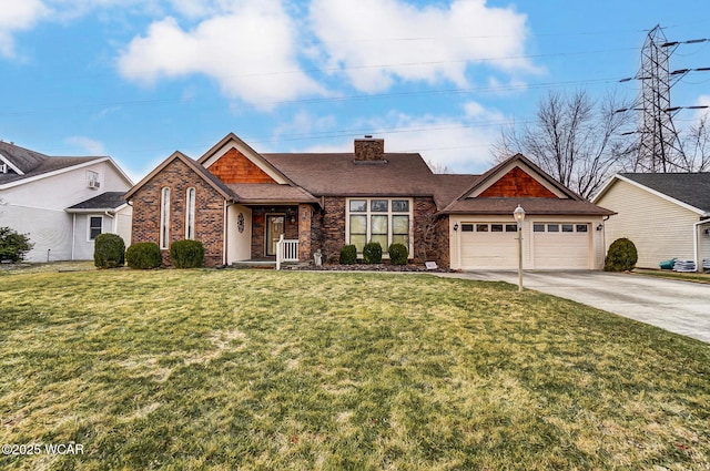 view of front of property with a garage and a front lawn