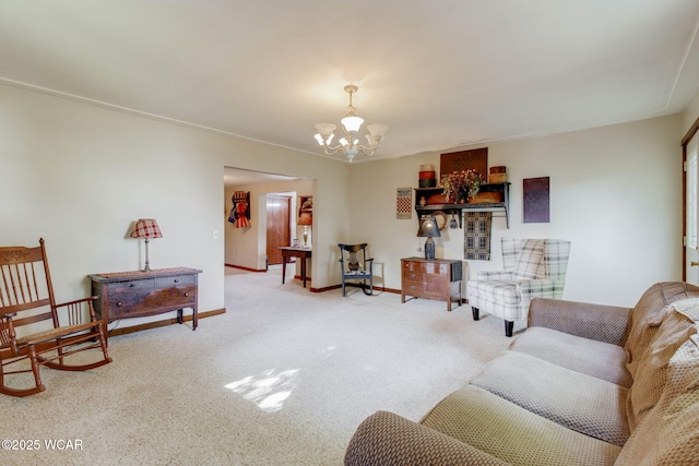 350 W Highland Ave, Ada, OH 45810 - carpeted living room featuring a chandelier and baseboards