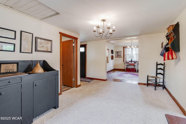350 W Highland Ave, Ada, OH 45810 - hallway with a chandelier and light colored carpet