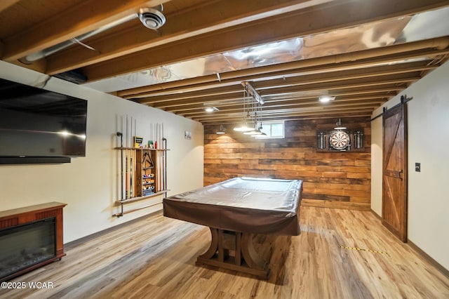 13286 Arrowhead Dr, Findlay, OH 45840 - game room featuring wood walls, wood finished floors, billiards, and a glass covered fireplace
