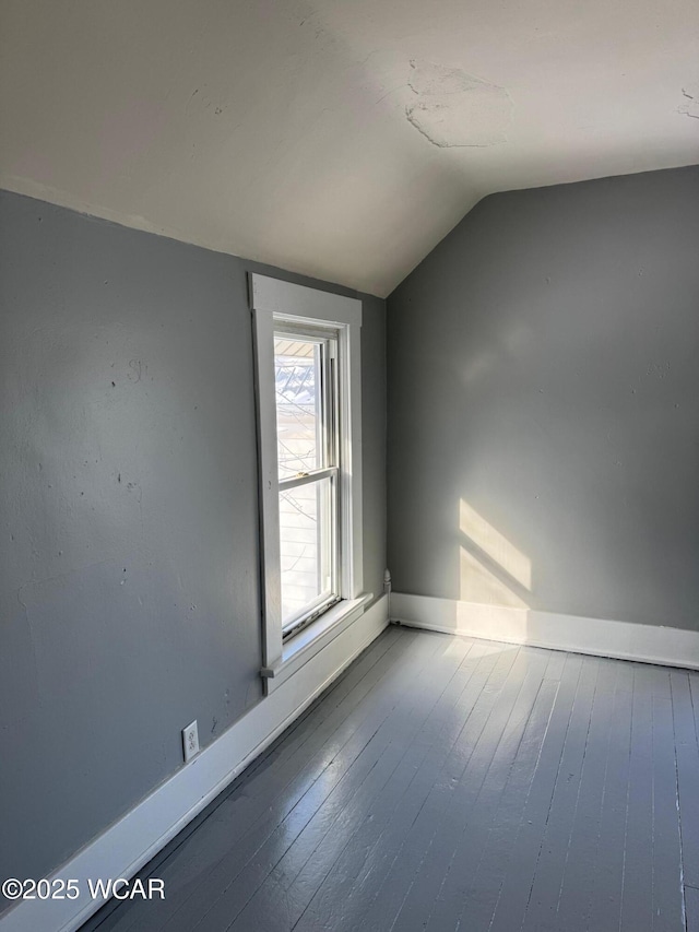 spare room with lofted ceiling and wood-type flooring