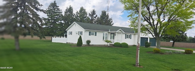 10510 Shenk Rd, Delphos, OH 45833 - ranch-style home with a front lawn, a garage, driveway, and crawl space