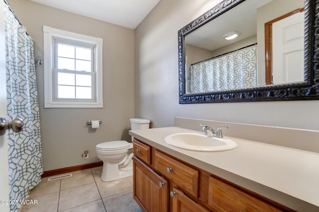 bathroom with vanity, toilet, and tile patterned flooring