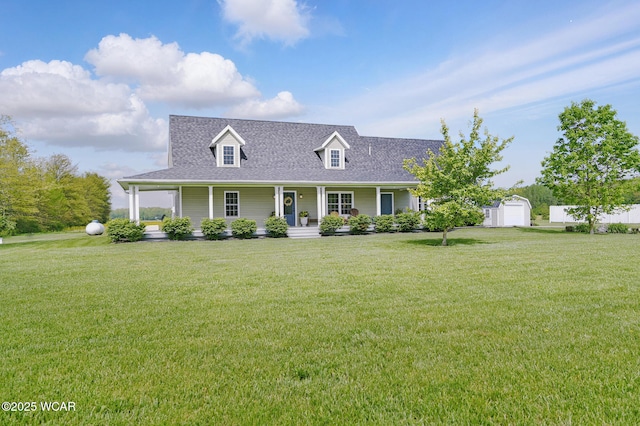 1106 S Grubb Rd, Lima, OH 45806 - view of front facade featuring a porch, a shingled roof, a front yard, and a detached garage