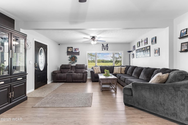 2435 Bible Rd, Lima, OH 45801 - living room with a ceiling fan and light wood-type flooring