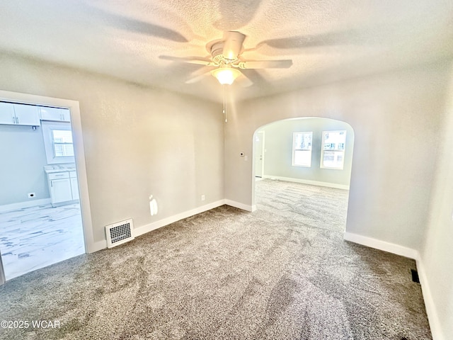 carpeted spare room featuring a wealth of natural light and ceiling fan