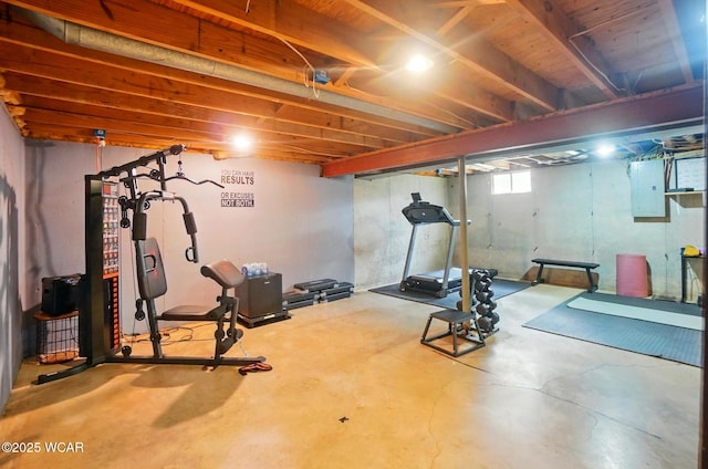 workout room featuring electric panel