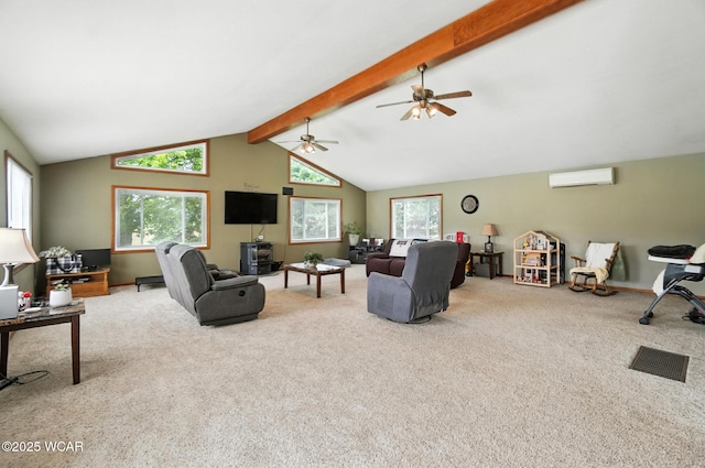 6250 Kreischer Rd, Van Wert, OH 45891 - carpeted living room featuring a wall mounted air conditioner and ceiling fan