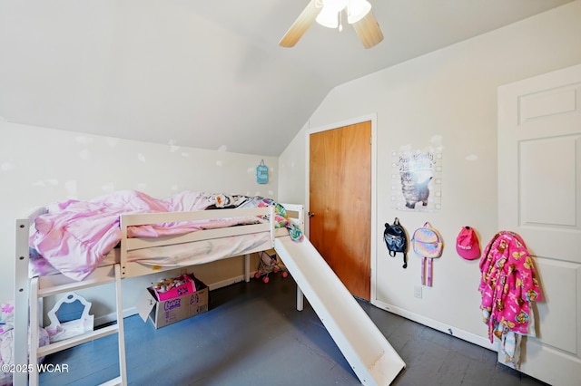605 Hendricks Ave, Saint Marys, OH 45885 - bedroom featuring lofted ceiling, baseboards, and a ceiling fan