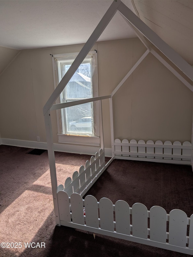 217 Center St, Vaughnsville, OH 45893 - bonus room with baseboards, lofted ceiling, and carpet flooring