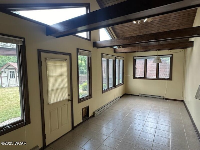 1317 Timberlane Dr, Lima, OH 45805 - foyer with baseboard heating, light tile patterned floors, beam ceiling, and plenty of natural light