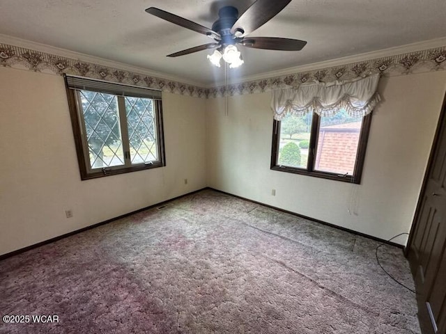 1317 Timberlane Dr, Lima, OH 45805 - carpeted empty room with healthy amount of natural light, crown molding, and a ceiling fan