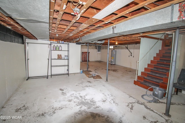 basement featuring water heater