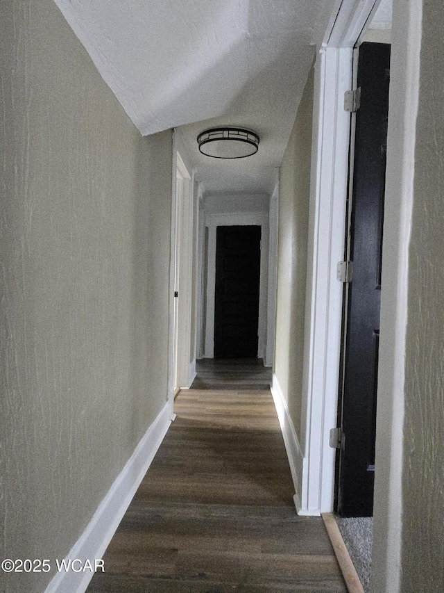 hallway with dark hardwood / wood-style floors