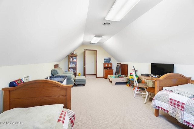 2691 Cremean Rd, Elida, OH 45807 - bedroom with carpet flooring, visible vents, and lofted ceiling