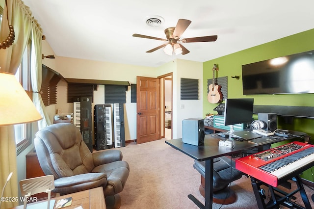 2691 Cremean Rd, Elida, OH 45807 - office area with carpet flooring, a ceiling fan, and visible vents
