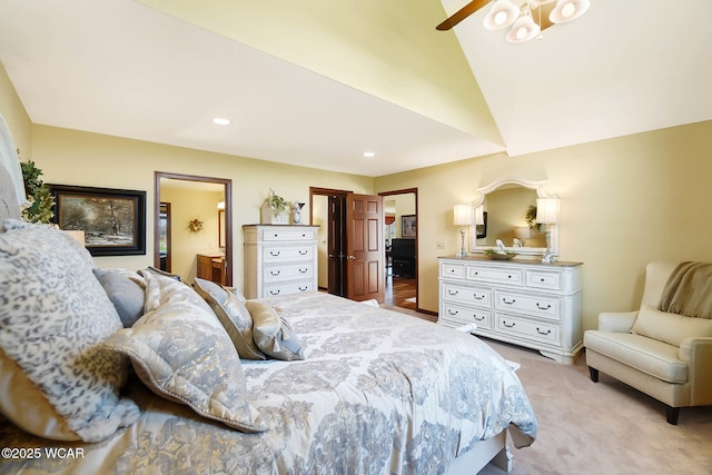 2691 Cremean Rd, Elida, OH 45807 - bedroom featuring light colored carpet, connected bathroom, vaulted ceiling, and recessed lighting