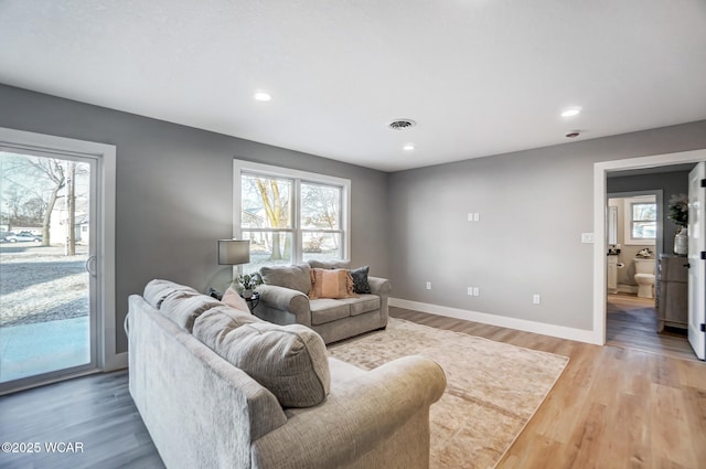 living room with a wealth of natural light and wood-type flooring