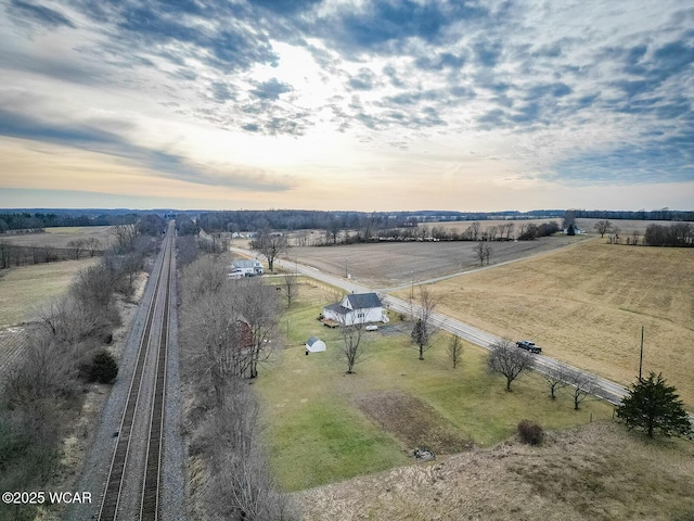 aerial view at dusk with a rural view