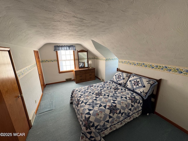242 S Main St, Ottawa, OH 45875 - carpeted bedroom featuring vaulted ceiling and a textured ceiling