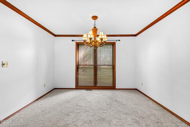 800 Heritage Dr, Lima, OH 45804 - spare room featuring a chandelier, crown molding, and carpet flooring