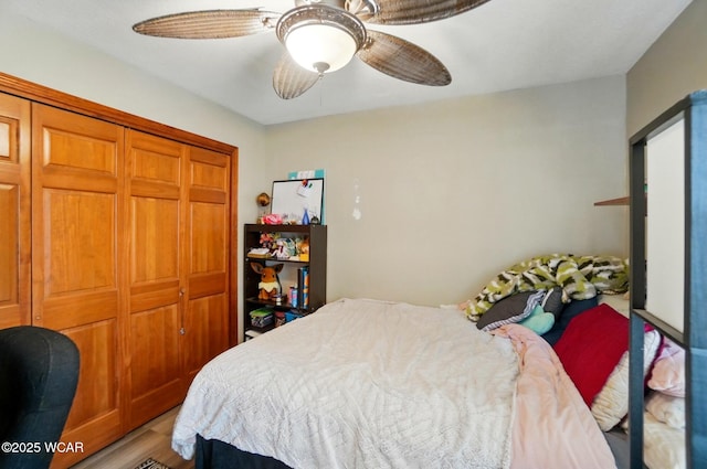 616 N Dix St, Paulding, OH 45879 - bedroom with a closet, ceiling fan, and light wood-style flooring