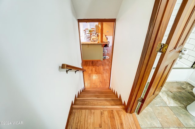 staircase with wood finished floors