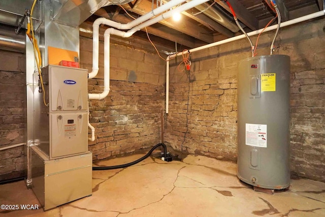 utilities featuring electric water heater and heating unit