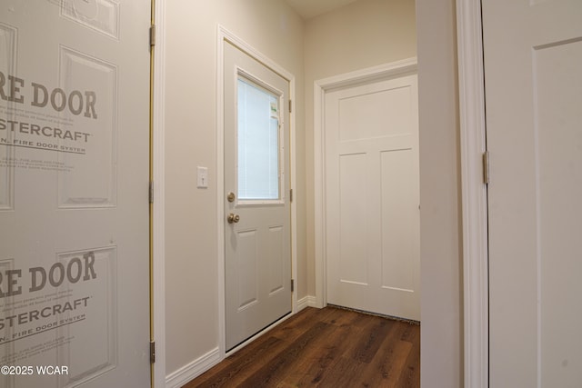 doorway to outside featuring dark wood-type flooring