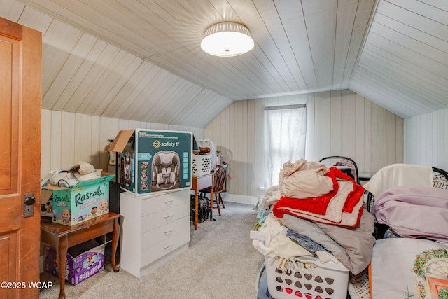 608 W Pearl St, Wapakoneta, OH 45895 - bonus room with lofted ceiling, carpet flooring, wood walls, and wood ceiling