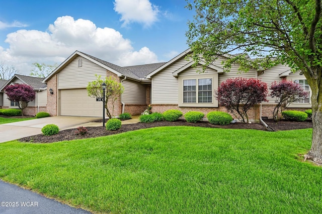 295 Brookview Ct, Lima, OH 45801 - ranch-style home featuring brick siding, an attached garage, a front lawn, and concrete driveway