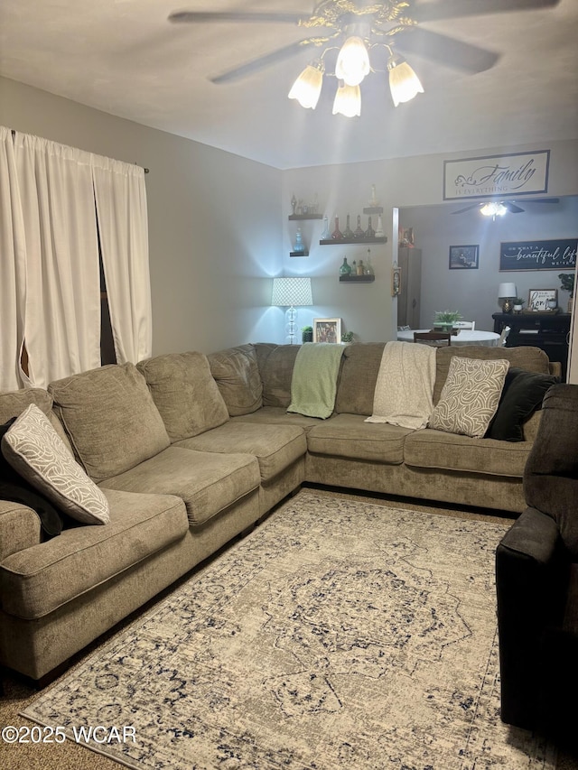 living room featuring ceiling fan