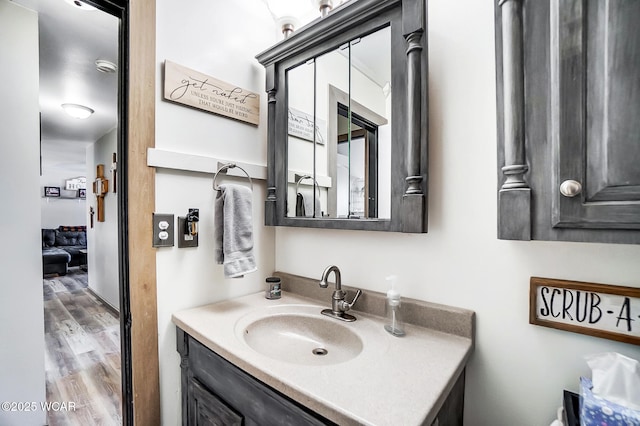 bathroom featuring vanity and wood-type flooring