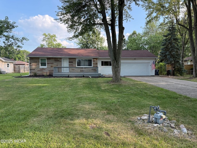2431 Lakewood Ave, Lima, OH 45805 - ranch-style home with a garage, stone siding, asphalt driveway, and a porch