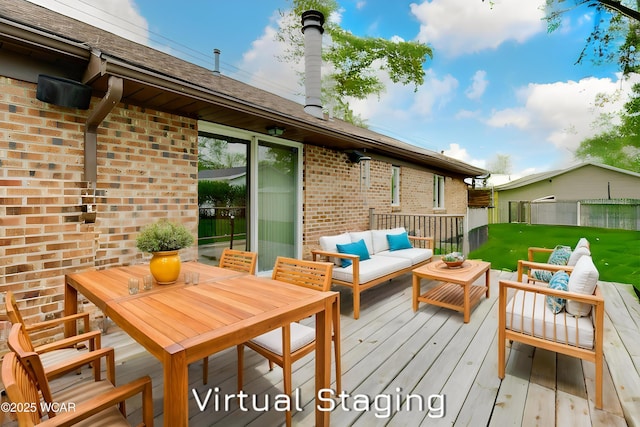 5295 E Rd, Lima, OH 45807 - wooden deck with fence, an outdoor living space, and outdoor dining area