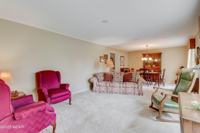 5295 E Rd, Lima, OH 45807 - living area featuring carpet flooring, baseboards, a chandelier, and crown molding