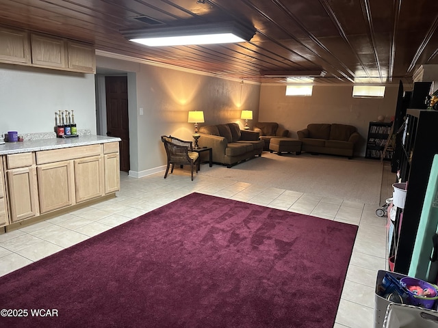 400 N Westminster St, Waynesfield, OH 45896 - living room featuring light tile patterned floors and wooden ceiling