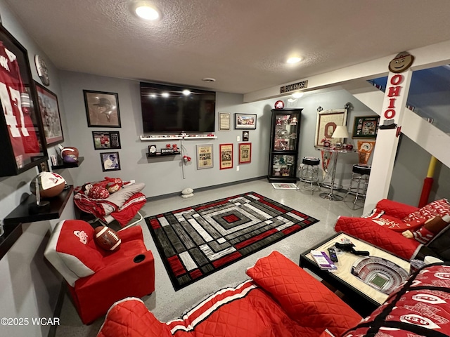 305 Fenway Dr, Lima, OH 45804 - living room featuring a textured ceiling and recessed lighting
