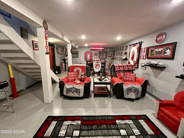 305 Fenway Dr, Lima, OH 45804 - living area with stairway, recessed lighting, and a textured ceiling