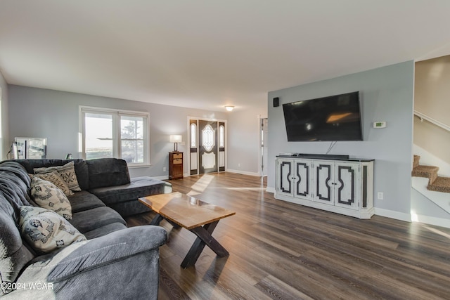 living room featuring dark hardwood / wood-style flooring