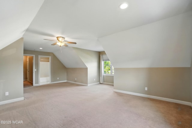 4441 Indian Hill Dr, Lima, OH 45806 - bonus room featuring ceiling fan, vaulted ceiling, baseboards, carpet floors, and recessed lighting