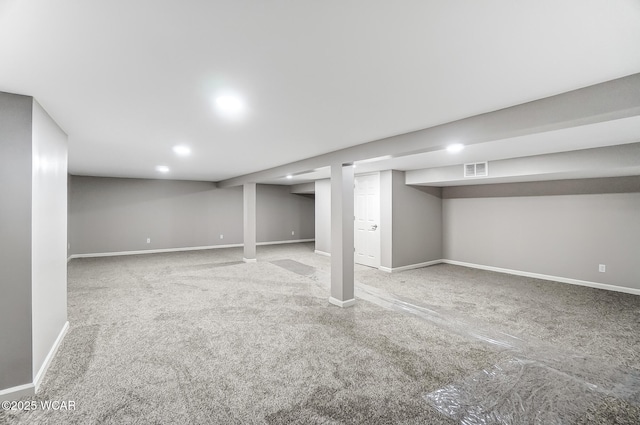 basement featuring carpet floors