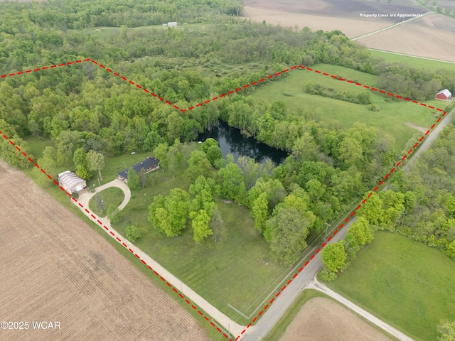 1380 Thomas Rd, New Paris, OH 45347 - aerial view of sparsely populated area with property parcel outlined and a nearby body of water