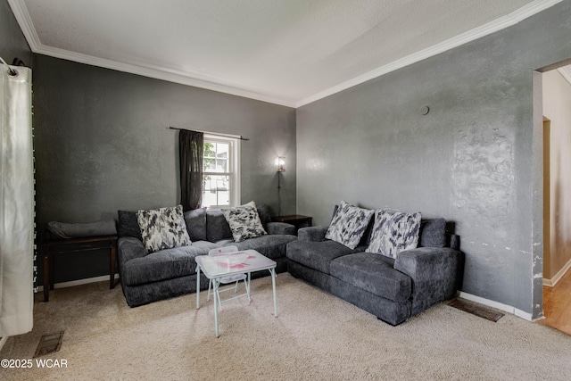 213 Johns Ave, Elida, OH 45807 - carpeted living room featuring crown molding and baseboards